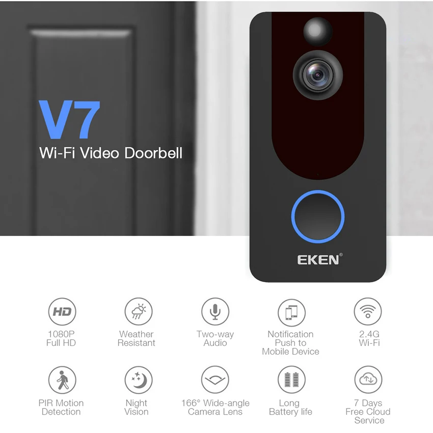 Умный IP 1080P телефон дверной звонок камера для квартиры ИК сигнализация беспроводной безопасности домофон wifi видео дверь от eken V7