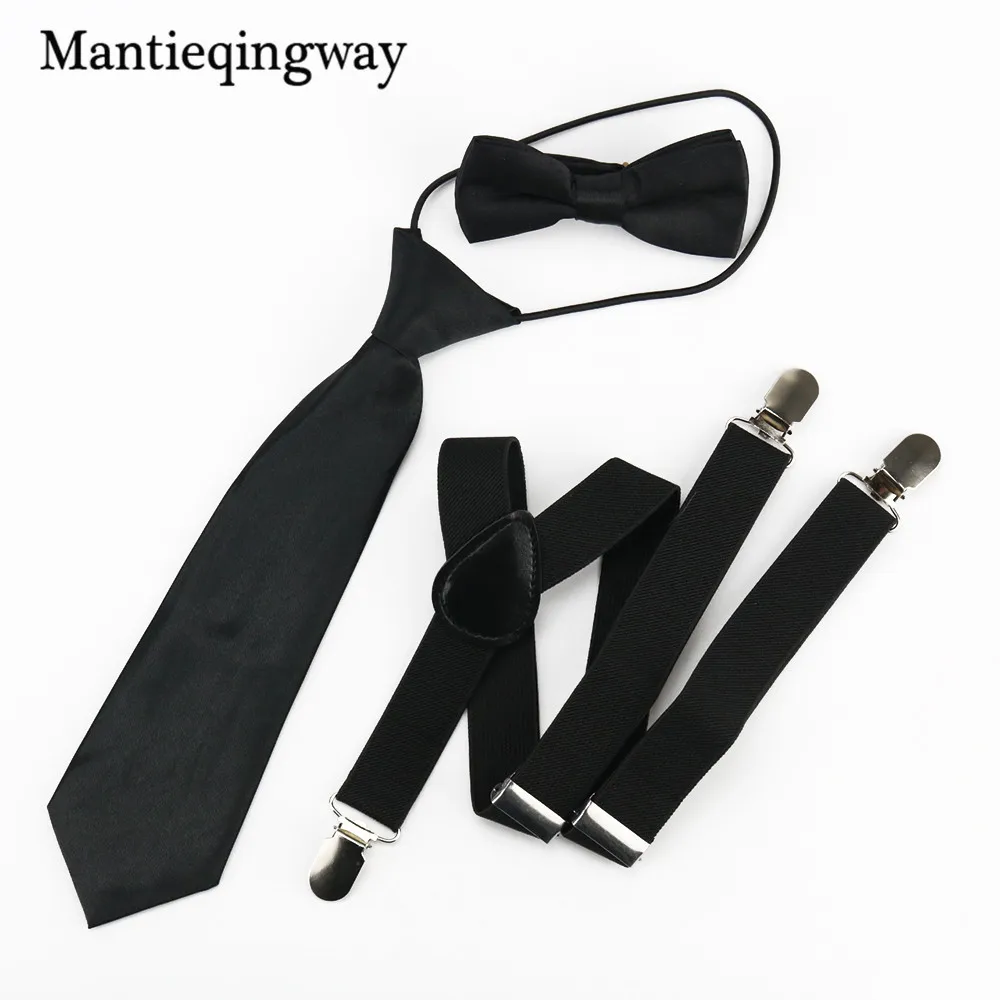 Детские подтяжки сплошной цвет 3 Clip-on Suspender Дети Регулируемый подтяжки галстук бабочка галстук наборы аксессуаров - Цвет: Black