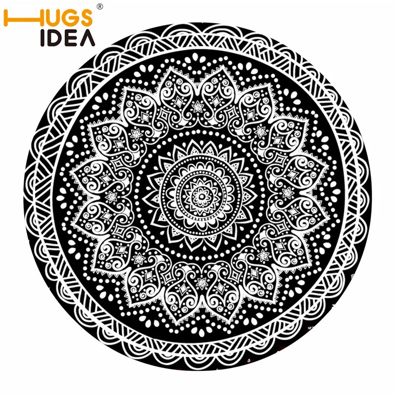 HUGSIDEA Boho Vintage Floral Prints Round Carpet and Rug Geometric Pattern Rubber Non-slip Area Rug for Living Room Bedroom