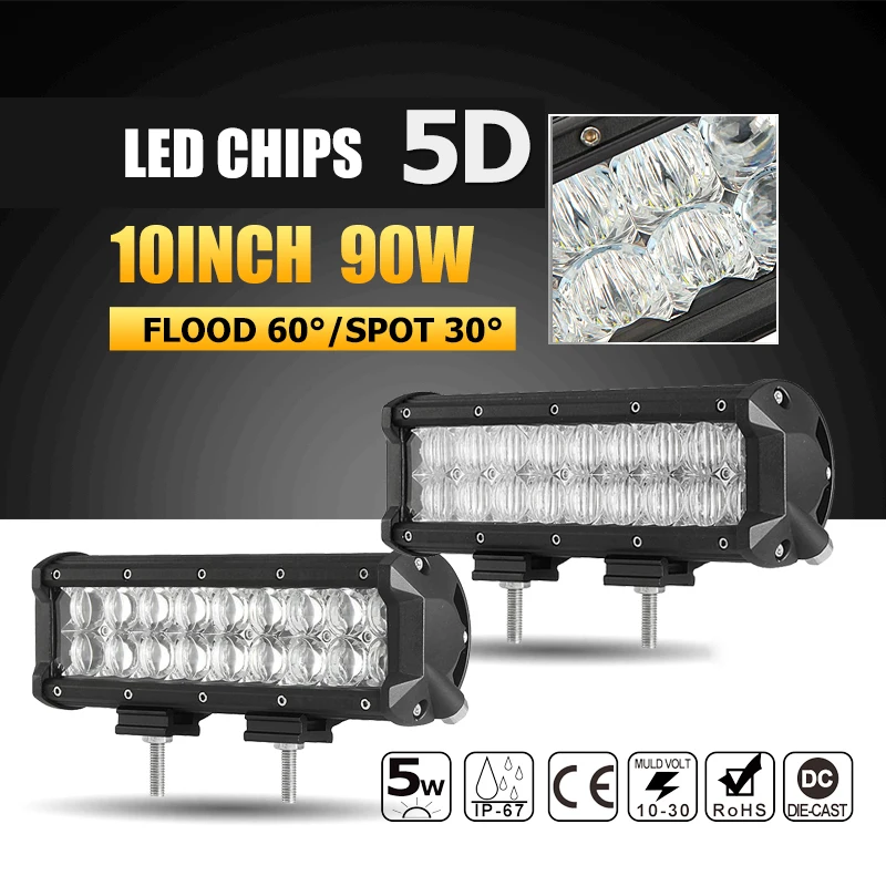 

Oslamp 1x 10" 90W 5D LED Working Light Bar Offroad Spot/Flood Beam Led Work Driving Lamp Headlight Truck SUV ATV 4x4 4WD 12v 24v