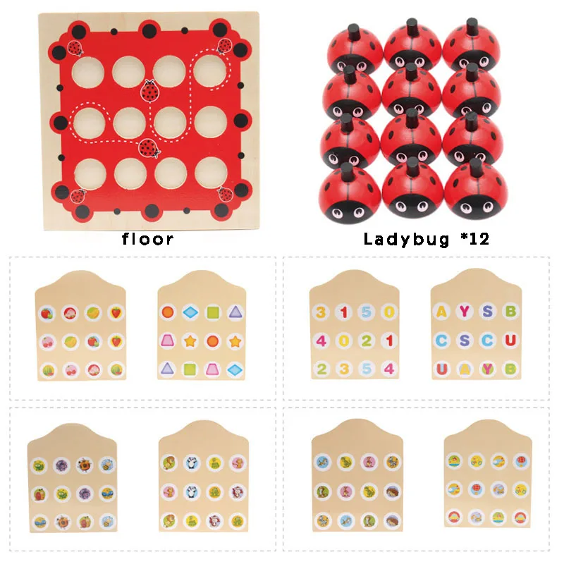 Мультяшные деревянные головоломки Божья коровка дизайн дети памяти обучающая игра шахматы раннего развития Таблица играть цвет изучение форм фигур