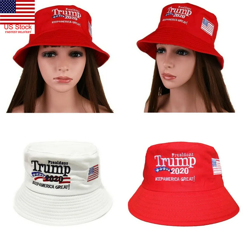 HOT President Donald Trump 2020 Keep America Great Again Hat Red White Bucket Hat Printing Fisherman's Cap