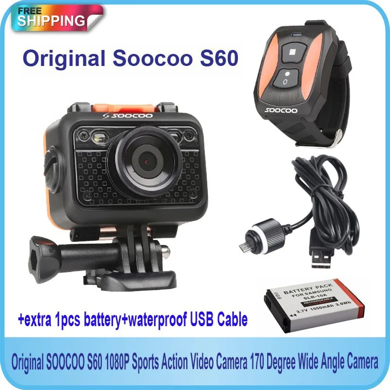 soocoo S60 Wi-Fi 1080 P спортивная экшн-камера видео Камера 170 градусов Широкий формат Камера+ водонепроницаемый USB кабель+ экстро аккумулятор 1 шт