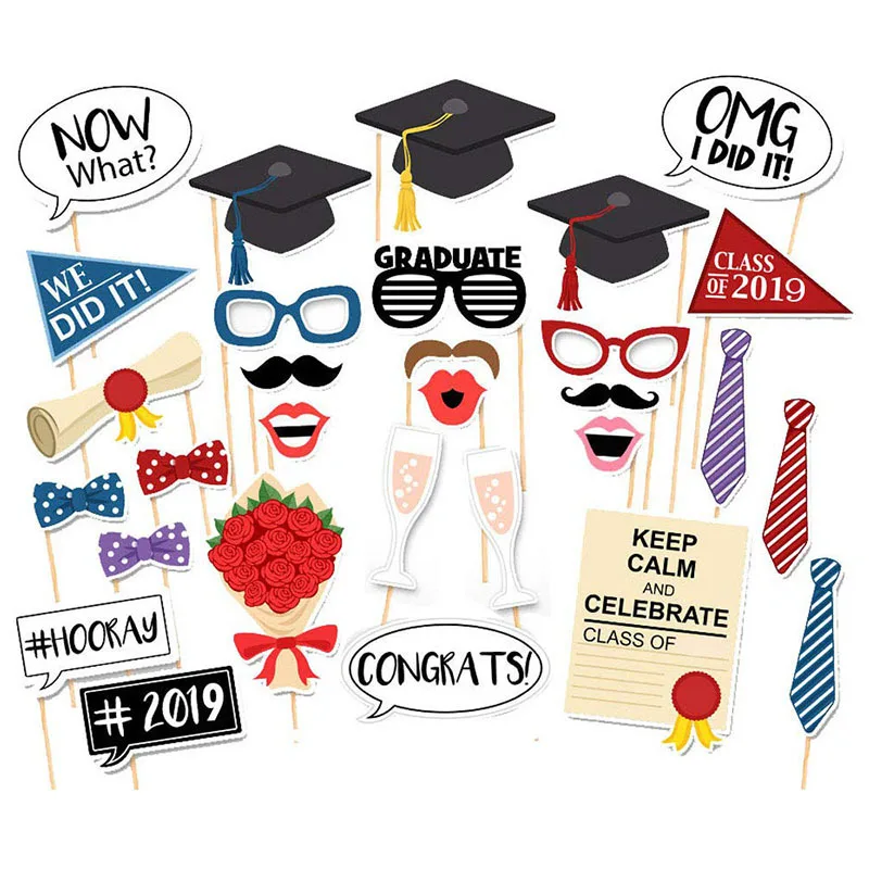 

39PCs/Set New 2019 Portable Creative Black Practical Graduation Photo Props Kit Photobooth Graduation Party Decoration Supplies