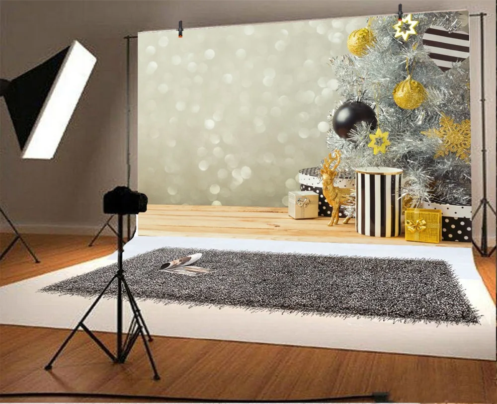 Laeacco Рождественская елка подарки свет боке деревянная доска Детские вечерние фотографии фоны индивидуальные фон для фотостудии
