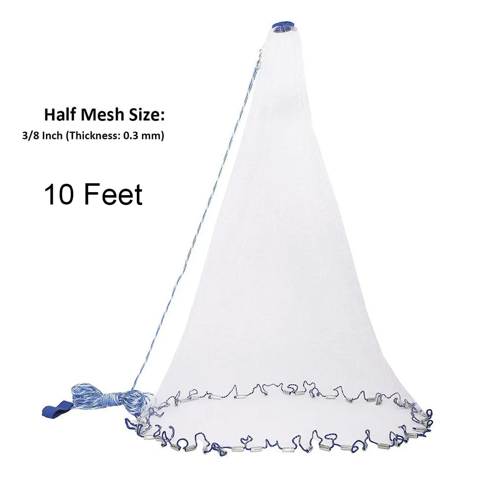 

3pcs Saltwater Fishing Cast Net with 40 Feet Handline 3/8inch Mesh Size 10ft Radius