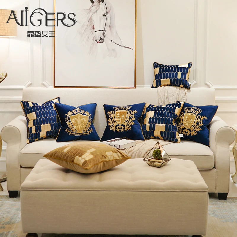 Avigers التطريز المخملية غطاء الوسادة الفاخرة الأوروبية وسادة غطاء الذهب المخدة الهندسة المنزل الزخرفية أريكة رمي وسادة