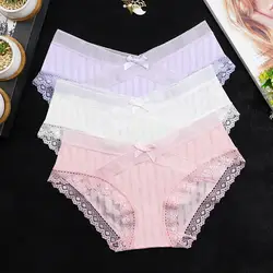 Женское нижнее белье с низкой посадкой Ice Silk Stripe сексуальные женские трусики бант кружево Прозрачный Искушение Breifs трусики Calcinha Lingerie