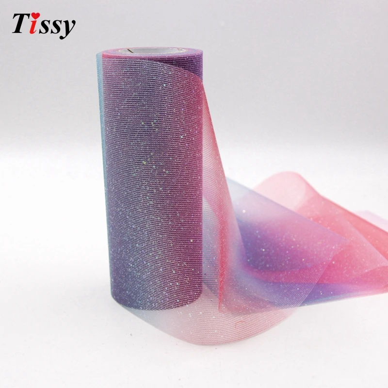 10YardX15cm Радужный тюль блестящий кристалл органза Прозрачная Марля для