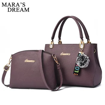 

Mara's Dream Women Messenger Shoulder Bag Women Top-Handle PU Leather Imitation Pattern Composite Bag Purse Wallet With Fur Ball