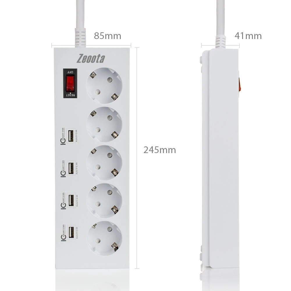 Блок питания 5-Way несколько розеток ЕС штепсельные розетки с USB выключателем 5В/8А Смарт IC пожаробезопасный 2500 Вт usb зарядка для смартфонов