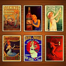 Cartel de vino de bebidas alcoholicas Vintage absinthe persan exportación lienzo clásico pinturas pared carteles pegatinas decoración del hogar regalo