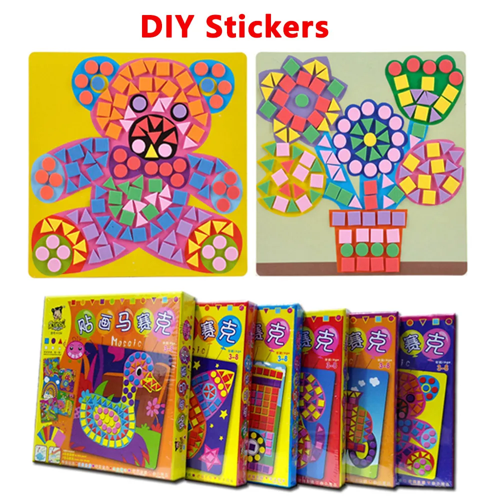 

6 Pcs/set Kids Puzzle Stickers Toys EVA Mosaic Art Farm Educational Baby Animals Flowers Transport Cars Children's Day Gift