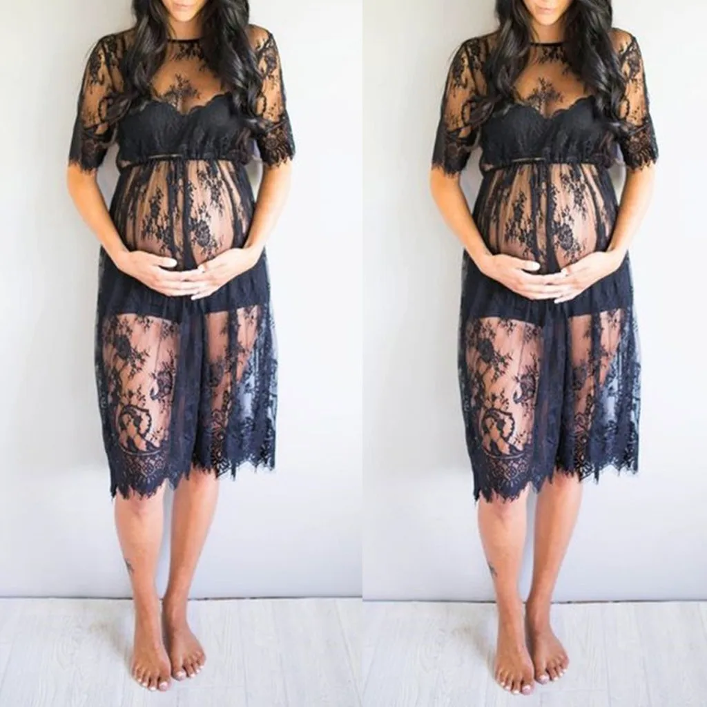 

Women's Pregnant Dress Maternity Short Sleeve Lace Photography Props Fancy Shooting Photo Dress Summer Pregnancy Clothes#520