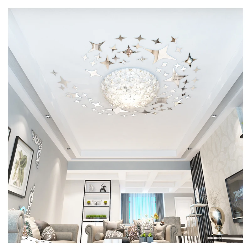 

New 3d Mirror Sticker Wall Stickers Acrylic Sticker 56pcs Stars Pattern Modern Poster Home Decor Ceiling Decoration