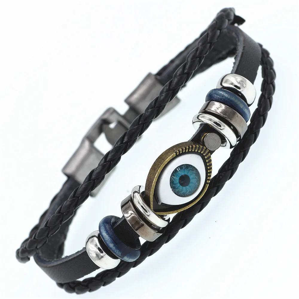 DGW Multilayer Evil eyes Bracelet Men Casual Fashion Braided Leather