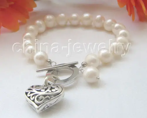 8&quot 9-10mm white round freshwater pearl bracelet-GP clasp^^^@^Noble style Natural Fine jewe SHIPPING 5.25 | Украшения и