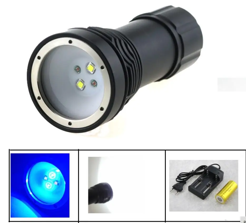 D32VR Underwater scuba Diving Video Flashlight 2*CREE LEDs Blue Light + 2xCREE XML U2 LED White Light+ 32650 battery+Charger D32VR Underwater scuba Diving Video Flashlight 2*CREE LEDs Blue Light + 2xCREE XML U2 LED White Light+ 32650 battery+Charger