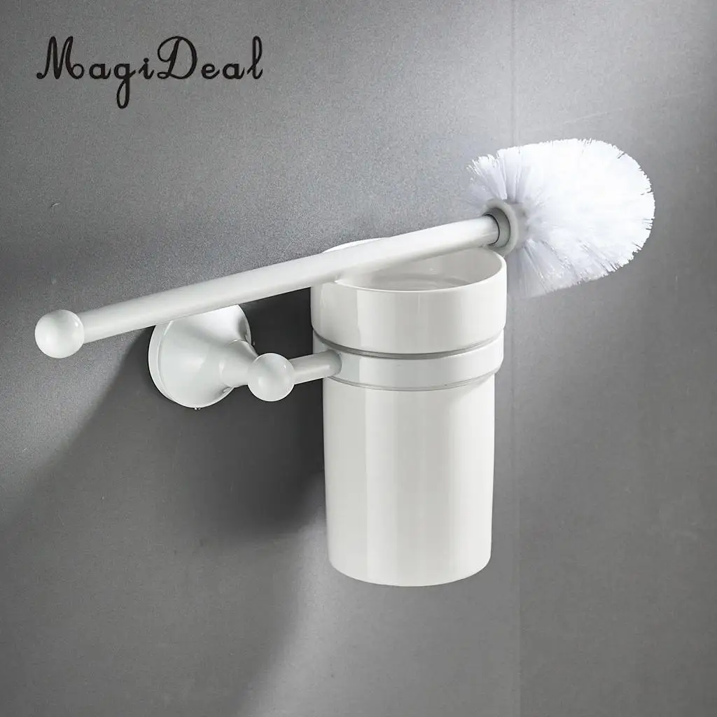 

Wall-Mounted Toilet Bowl Brush Holder Set- Brass Hanging Rack & Ceramics Cup