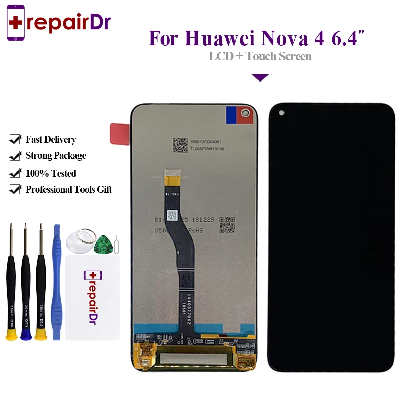 5 шт./лот для Huawei Nova 4 ЖК-дисплей сенсорный экран дигитайзер в сборе с деталями рамы