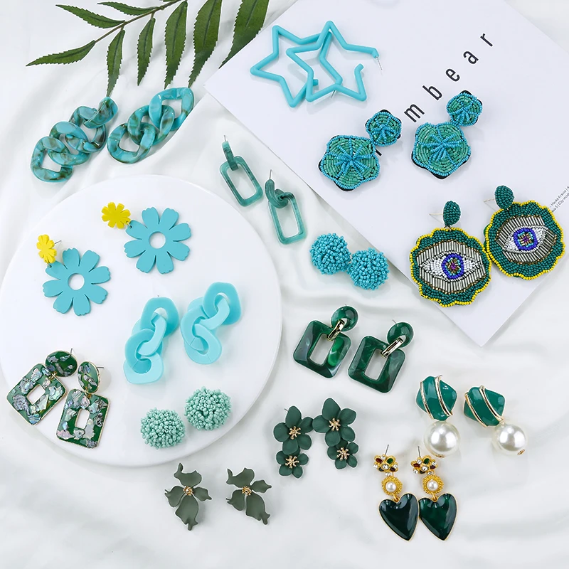 

Flashbuy 2019 Korean Irregular Hollow Geometric Acrylic Drop Earrings For Women Summer Green Blue Long Earrings Wedding Jewelry