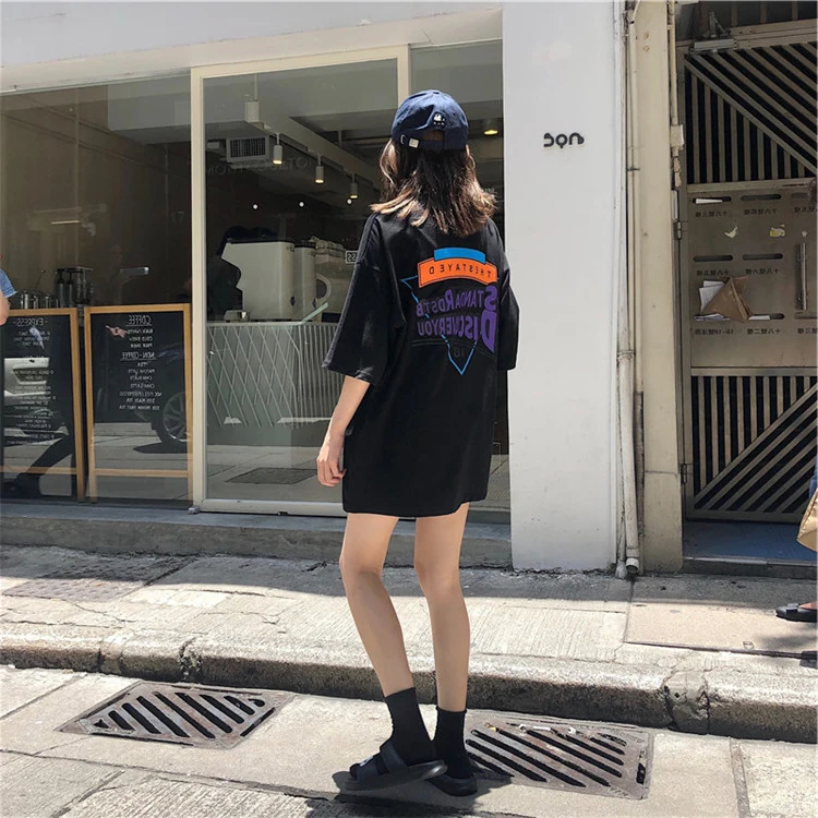 Женские футболки с коротким рукавом и круглым вырезом, удлиненная свободная уличная одежда с буквенным принтом, шикарная летняя одежда Harajuku, мягкая тонкая универсальная одежда