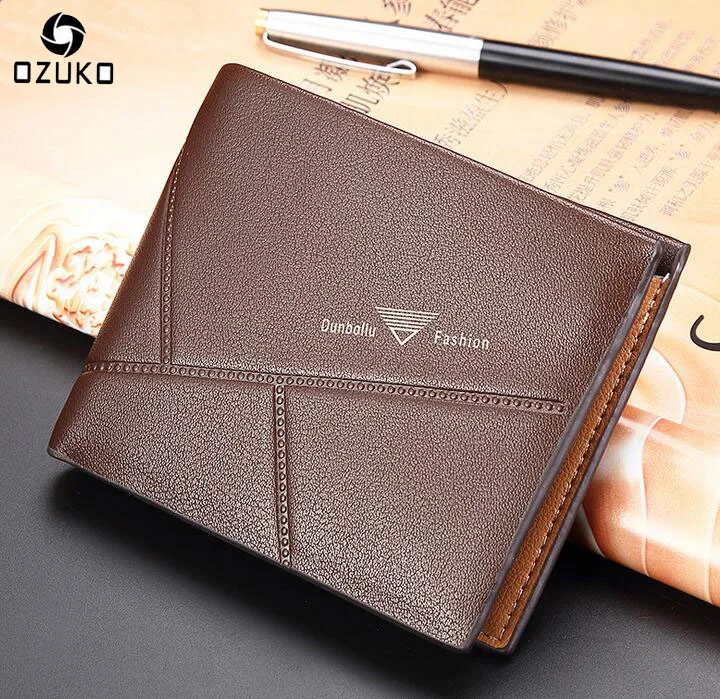 

OZUKO 2018 New Leather Men's Wallet Card Holder Fashion Travel Short Design Purses Wallet Men Luxury Brand Dollar Price Clutch