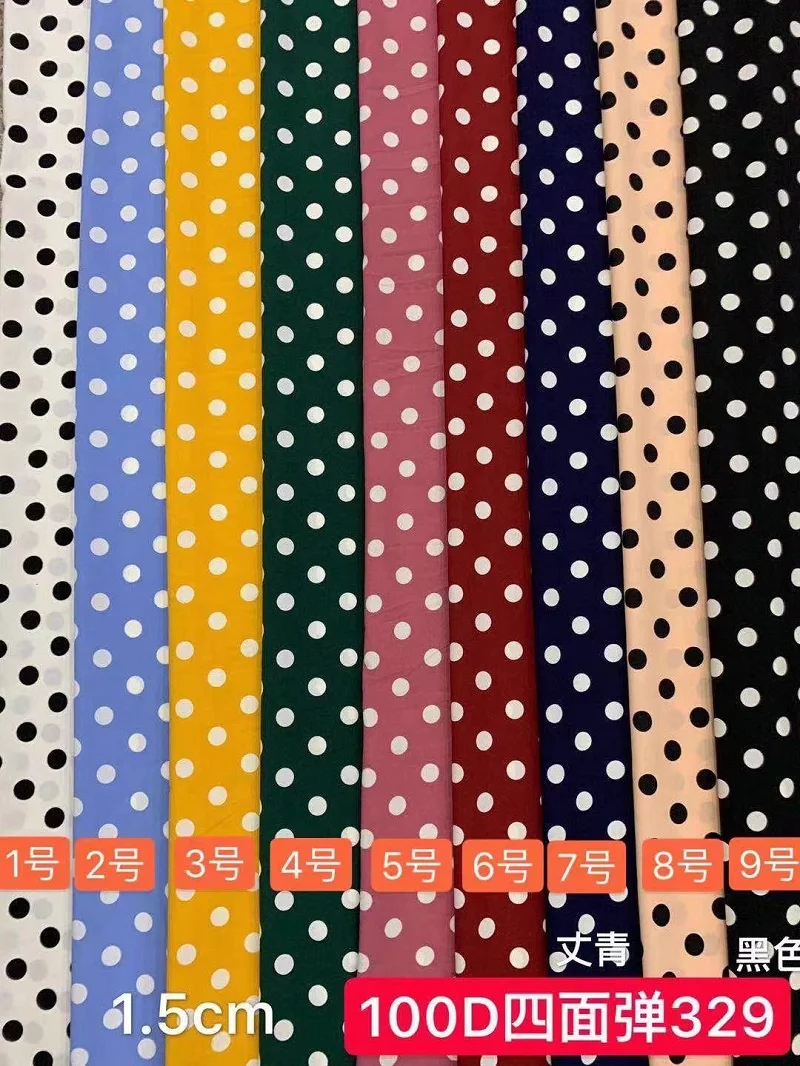 

145cm width Four sides fabric 1.5cm dots pattern can't see through with stretch for skirt suit-dress headband CH-7618
