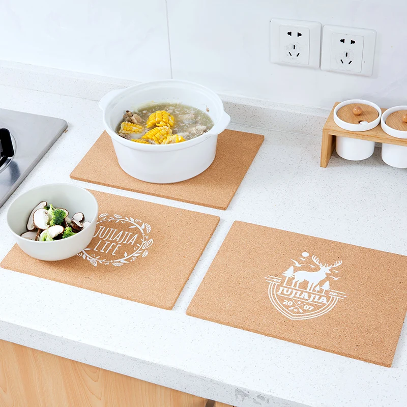 

3pcs/Set Cork Wood Rectangle Placemats Thick Heat Insulated Pads Modern Style Wood Bowls/Pots Hold Mats Creative Tableware