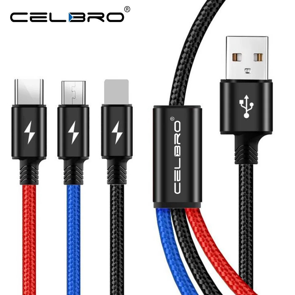 

3 In 1 Multi USB Charger Cable For Sony Xperia 10 Plus Nokia LG Micro USB Type C Cord Mobile Phone Microusb Charging Cable Cabel