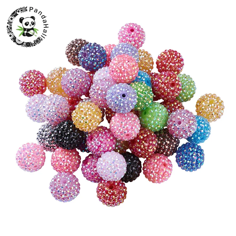 

Pandahall 100pc/set Chunky Resin Rhinestone Bubblegum Ball Beads For Jewelry Accessory Finding Round Mixed bright shine Color