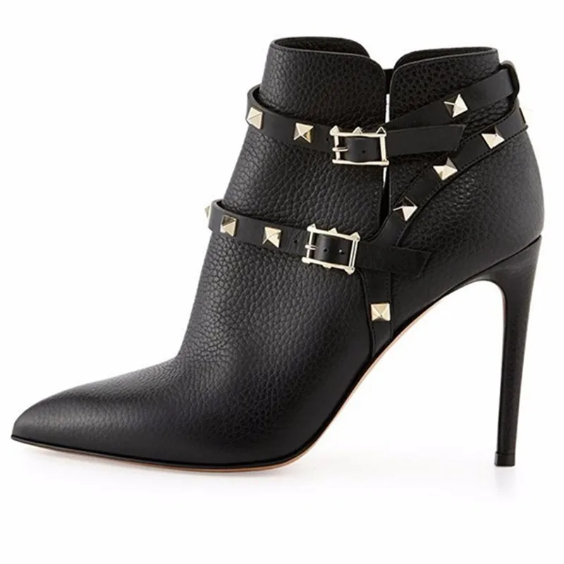 

Luxury Design Winter Women Boots 2019 Runway Stileto High Heels Studded Ankle Botas Mujer Rivets Pointed Metal Lady Shoes Woman