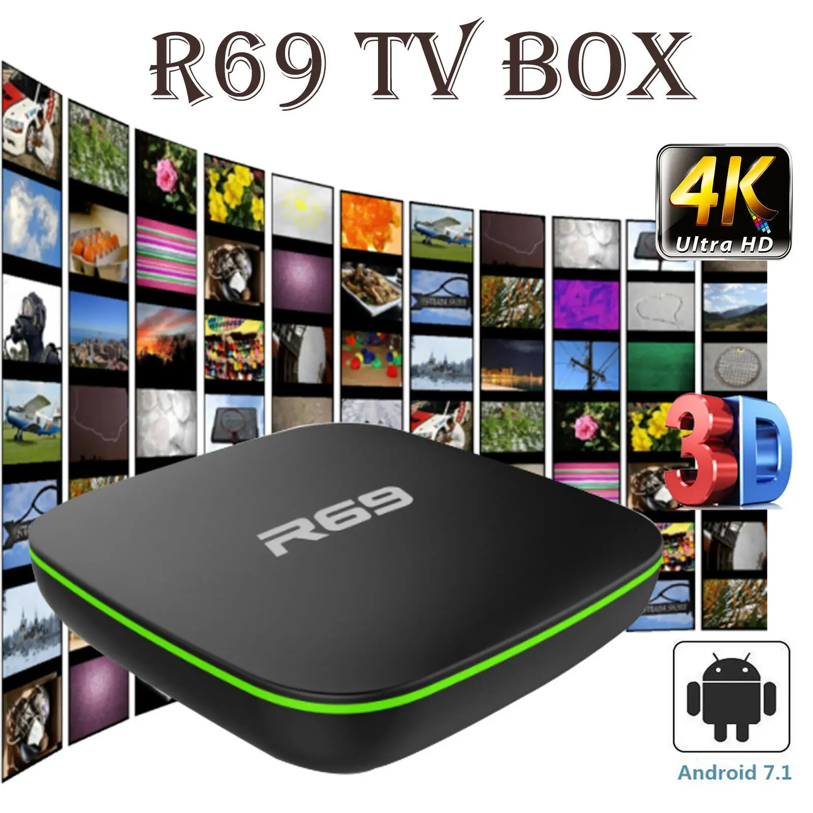 

R69 Android 7.1 Smart TV Box Quad Core WIFI H.265 4K 3D Movies Media Player New R69 Network Set Box