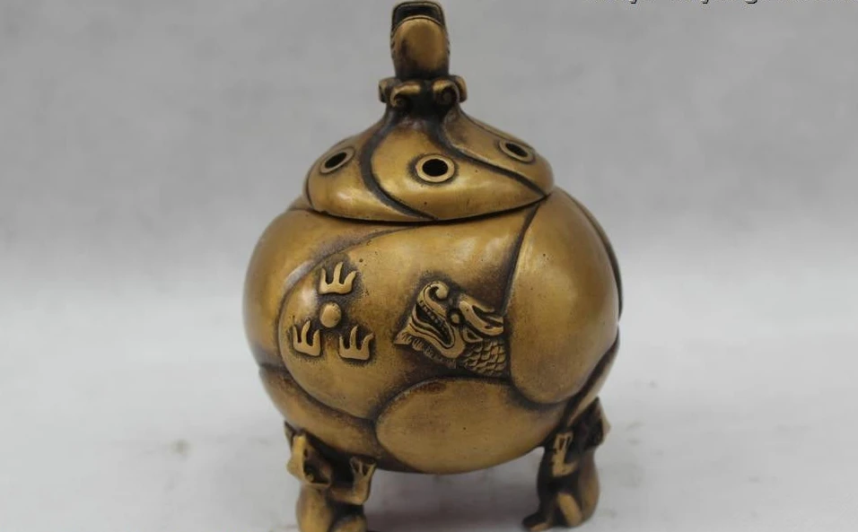 

7"Chinese Marked Folk Pure Bronze Lucky Dragon Burner incense burner Statue
