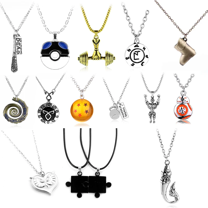 

Cheaper Price Walking Dead Legend of Zelda Dumbbells Star Wars Dota Viking Necklace Vintage Gothic Chain Kolye Long Necklace