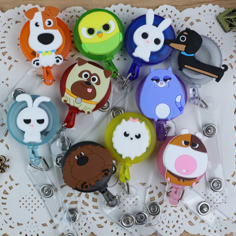 

10pcs/set Stationery Card Holder Telescopic Badge Reel Clip Character Design Badge Reel ID Badge Reel With Belt Clip Office