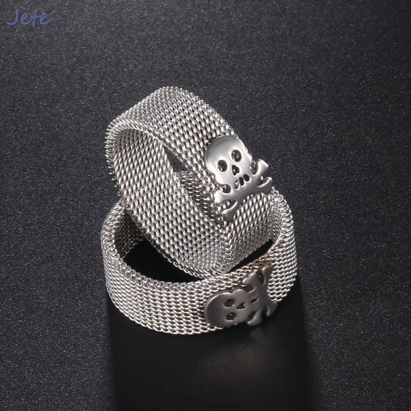 

JETE Punk style skull mesh titanium steel ring Korean version of the fashion personality trend ring