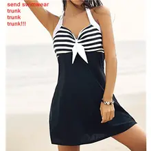 Слитный купальник юбки стиль купальник Femme Холтер Полосатый Дизайн купальный костюм большой размер Пляжная одежда пуш-ап летняя одежда
