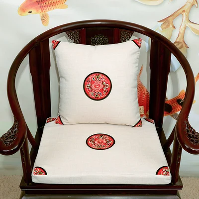 Этническая Вышивка китайские подушки обеденный стул сиденье Подушка для офисного кресла коврик высокого класса хлопок лен кресло, диван подушки сиденья - Цвет: Белый