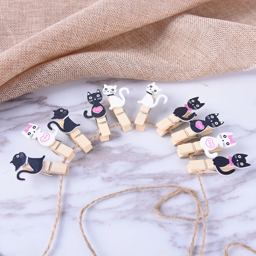 10 шт. Cat Деревянные клипы с пеньковый Канат мини-хороший Еда клип каваи дерево скрепки студентов DIY Инструменты Школа Офис декор питания