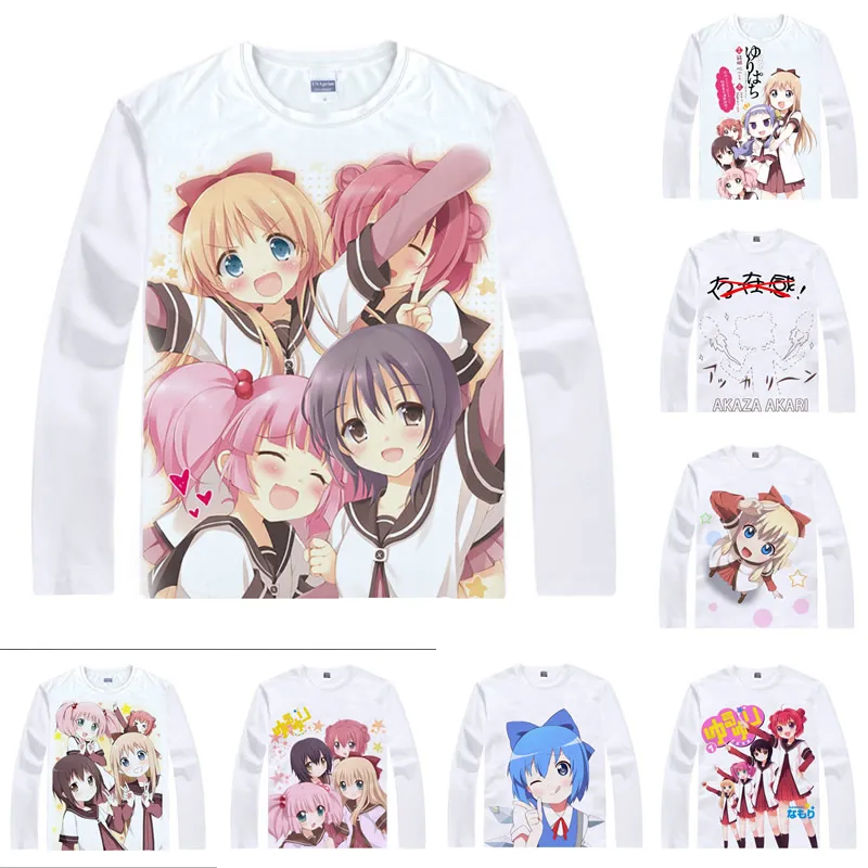 Coolprint Футболка с изображением в стиле аниме yuruyuri спокойный футболки Юрий мульти-стиль с длинными рукавами Akari akaza Yui funami Косплэй рубашки в японском стиле