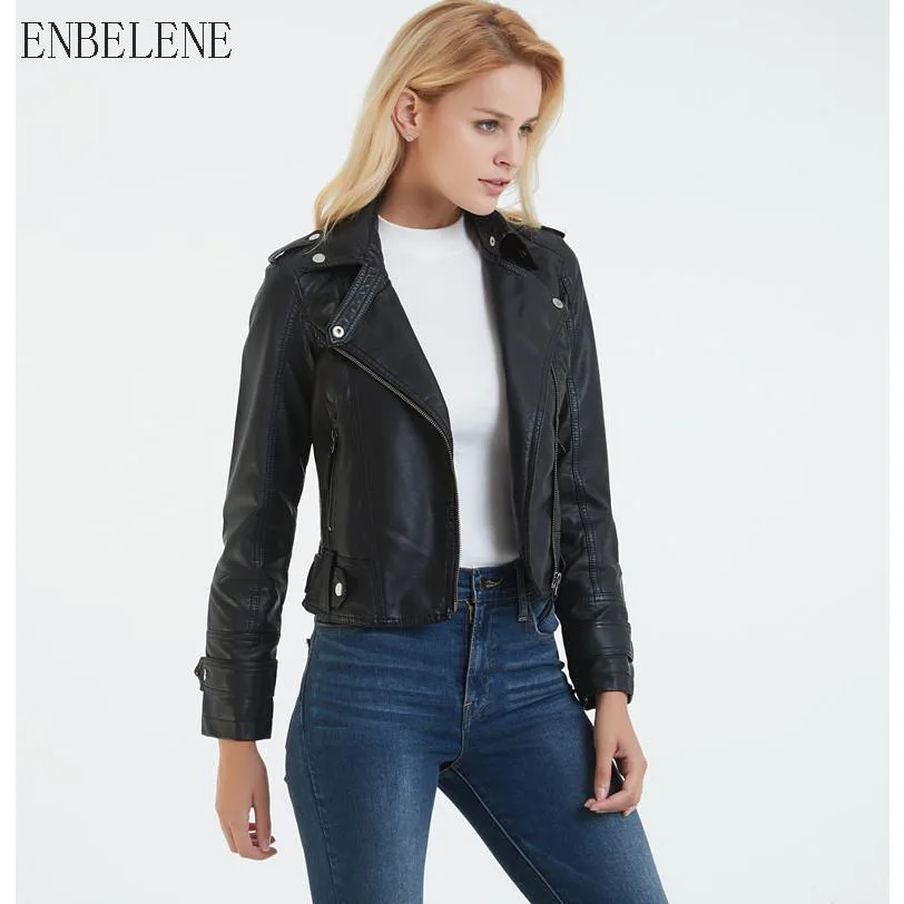 

2019 Autumn PU Leather Short Coats Women Black Turn-down Collar Full Sleeve Jackets For Female Chaquetas De Cuero Mujer GJ108