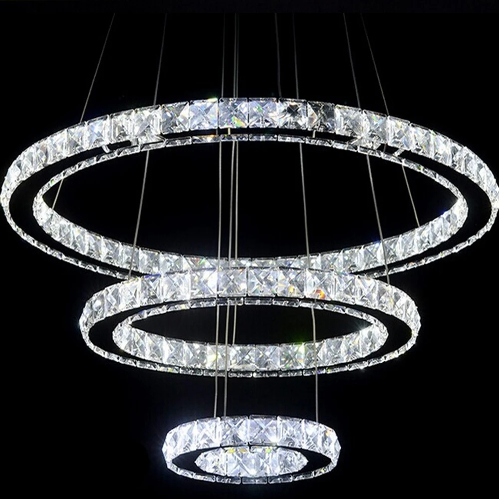 3 Rings Crystal Led Chandelier Light Fixture Hanging Suspension 3 Rings Crystal Led Chandelier Light Fixture Hanging Suspension For Dining Room Foyer Stairs In Chandeliers From Lights Lighting On Aliexpress