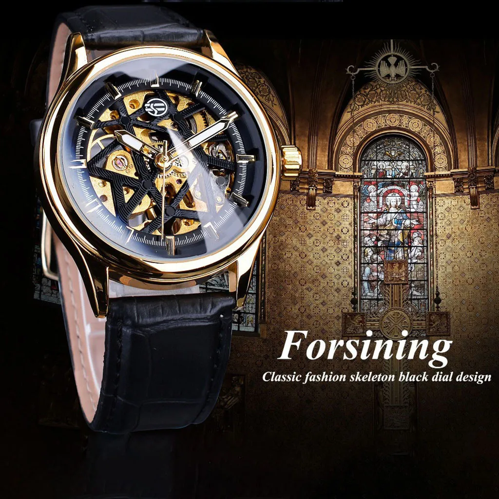 

Watch Men luxury Star Shaped Hollow Dial Automatic winding mechanical Men's Mechanical Watch relogio masculino Gift AD