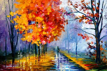 

Famous handmade painting reproduction Lonely walking at the path in autumn on oil canvas for living room decor , wallpaper