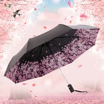 

Automatic Cherry Flower Umbrella Rain Women Parasol Black Coating Anti-uv Female Sun Folding Umbrella Woman paraguas plegable