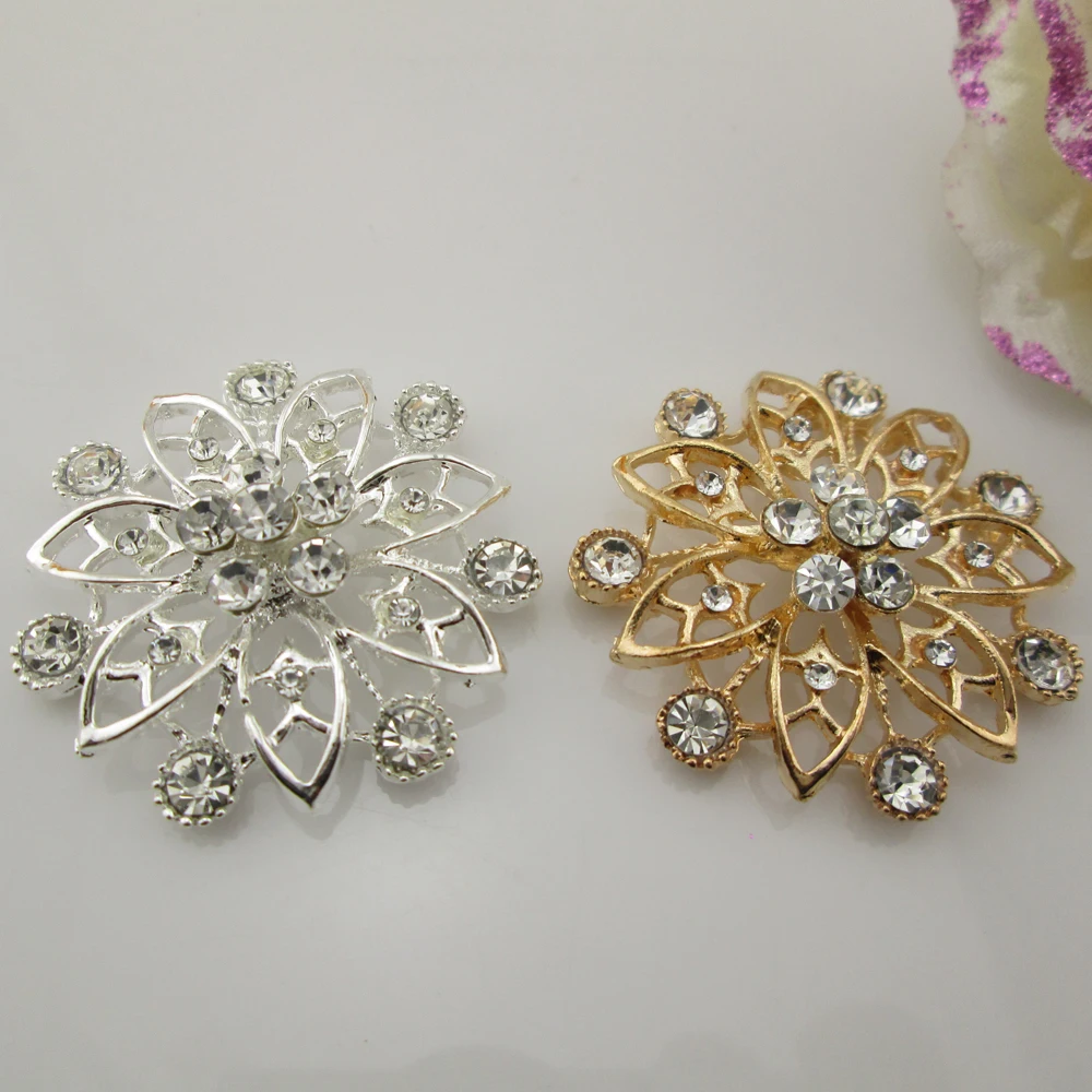 

(BT218 38mm)5pcs Metal Rhinestone Button Flower Hair Wedding Embellishment Scrapbooking