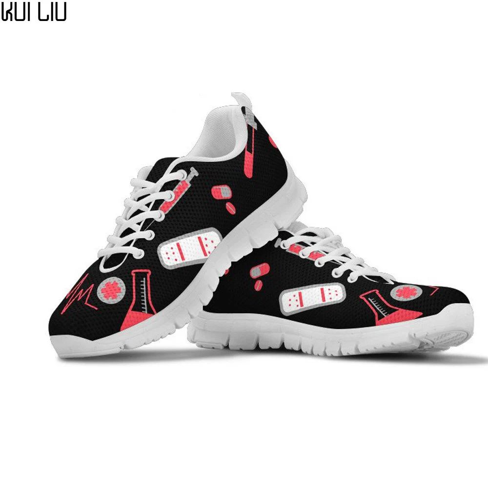 

Customized Nurse Heartbeat Women's Sneakers Flats Autumn Ladies Comfortable Mesh Shoes for Female Lace Up Light Zapatos Mujer