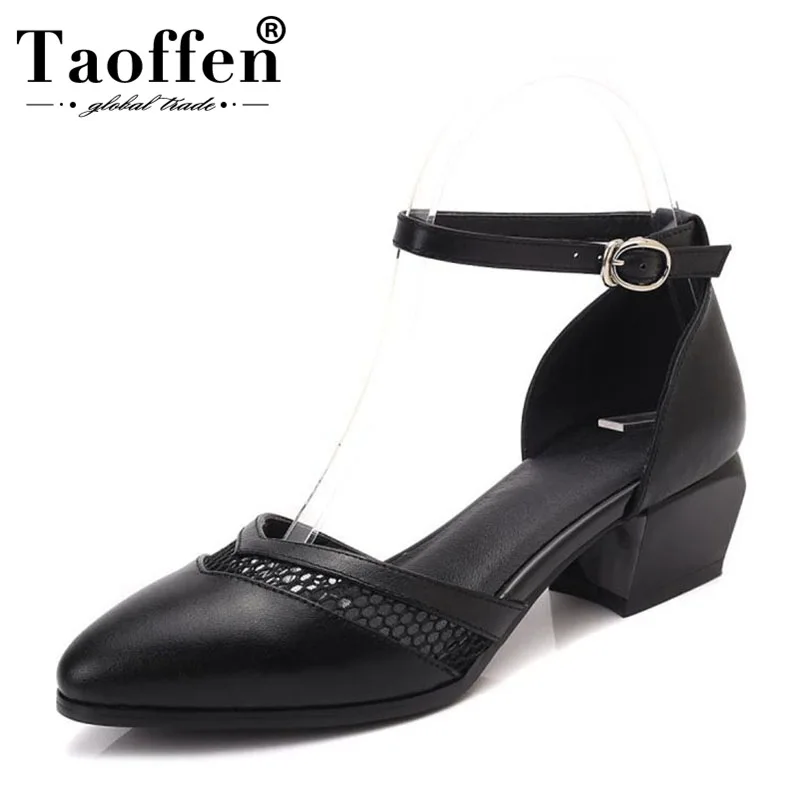 

TAOFFEN 2019 Spring New Women Real Leather High Heel Sandals Pointer Toe Ankle Strap Pumps Fashion Club Shoes Women Size 34-40