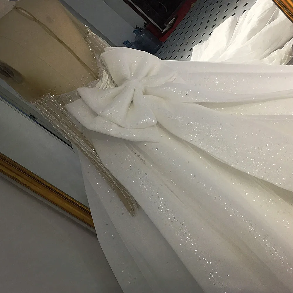 RSW1427 Luxury Bling Bling Bridal Dresses 2018 Long Bow-Knot Ribbon Long Sleeves Illusion Back Glitter Wedding Dress (4)
